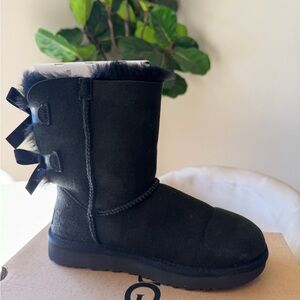 Ugg Black Shearling Bow Back Suede Boot